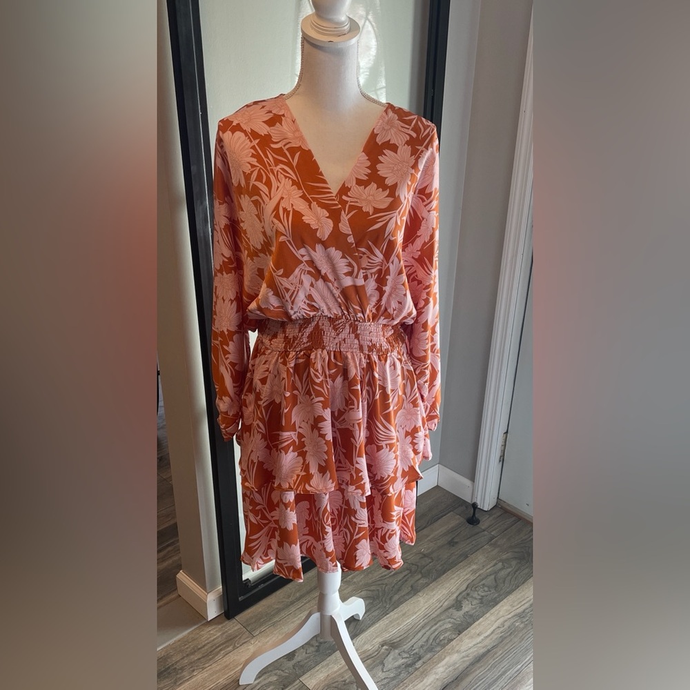 New With Tags…Boutique Gorgeous Layer Floral Long Sleeve Dress…Size Large